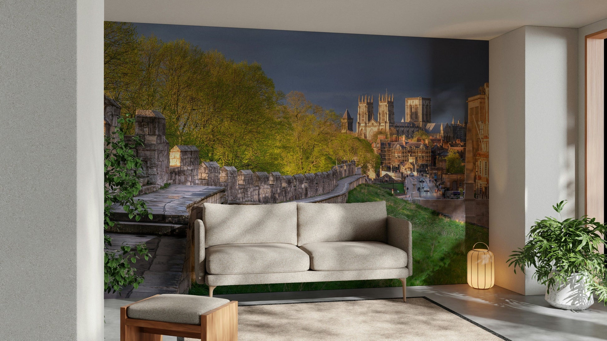 The peel and stick wallpaper on a smooth wall surface.

