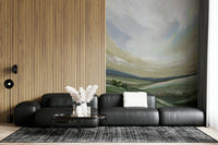 Yorkshire Landscape Oils Wall Mural in a contemporary workspace with wood desks.