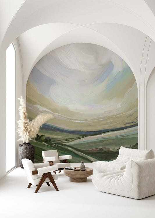 Vibrant green meadow wall mural for a nature-inspired nursery or playroom.