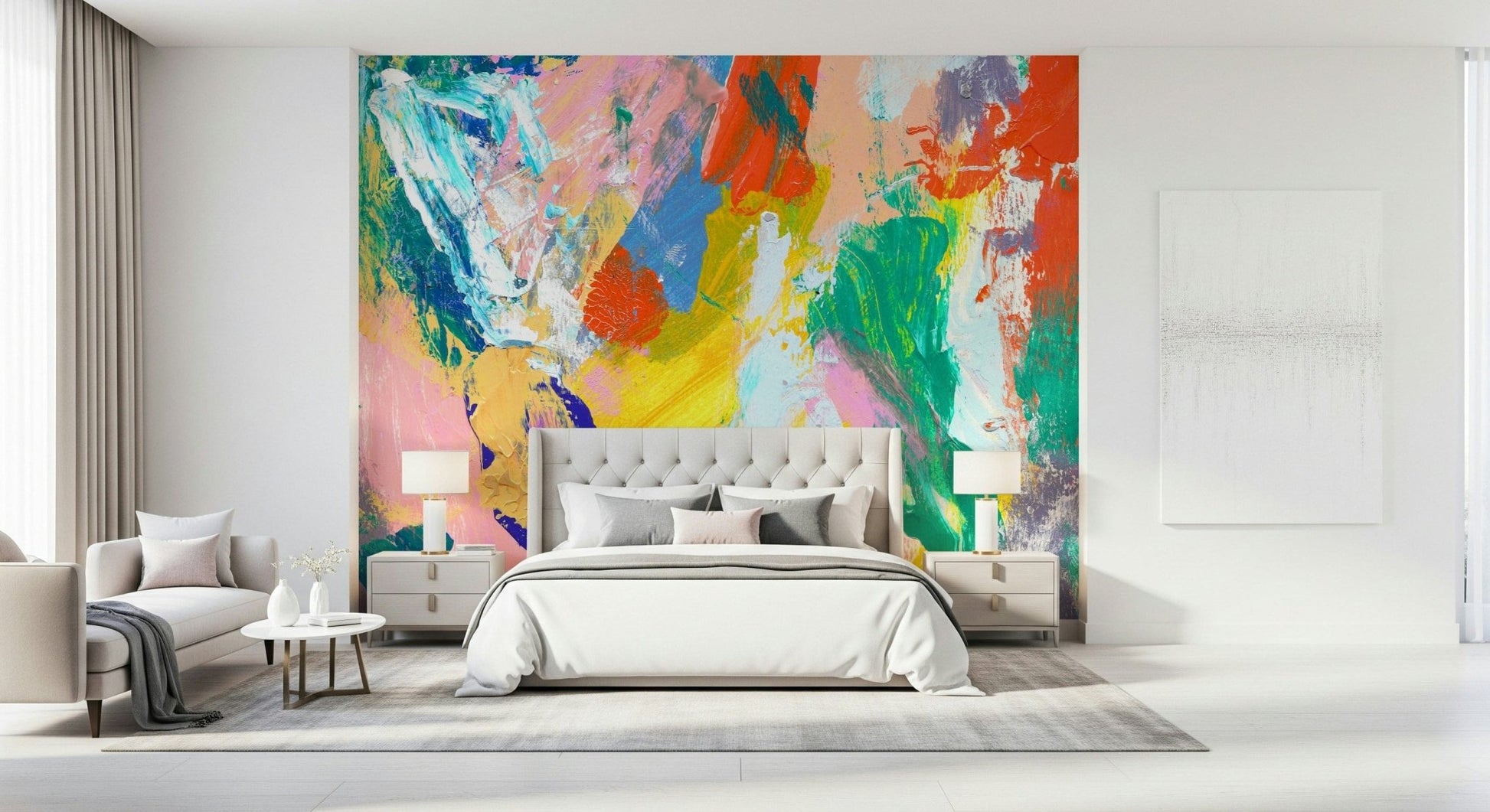 Typography message wallpaper for a minimalist apartment bedroom feature wall.