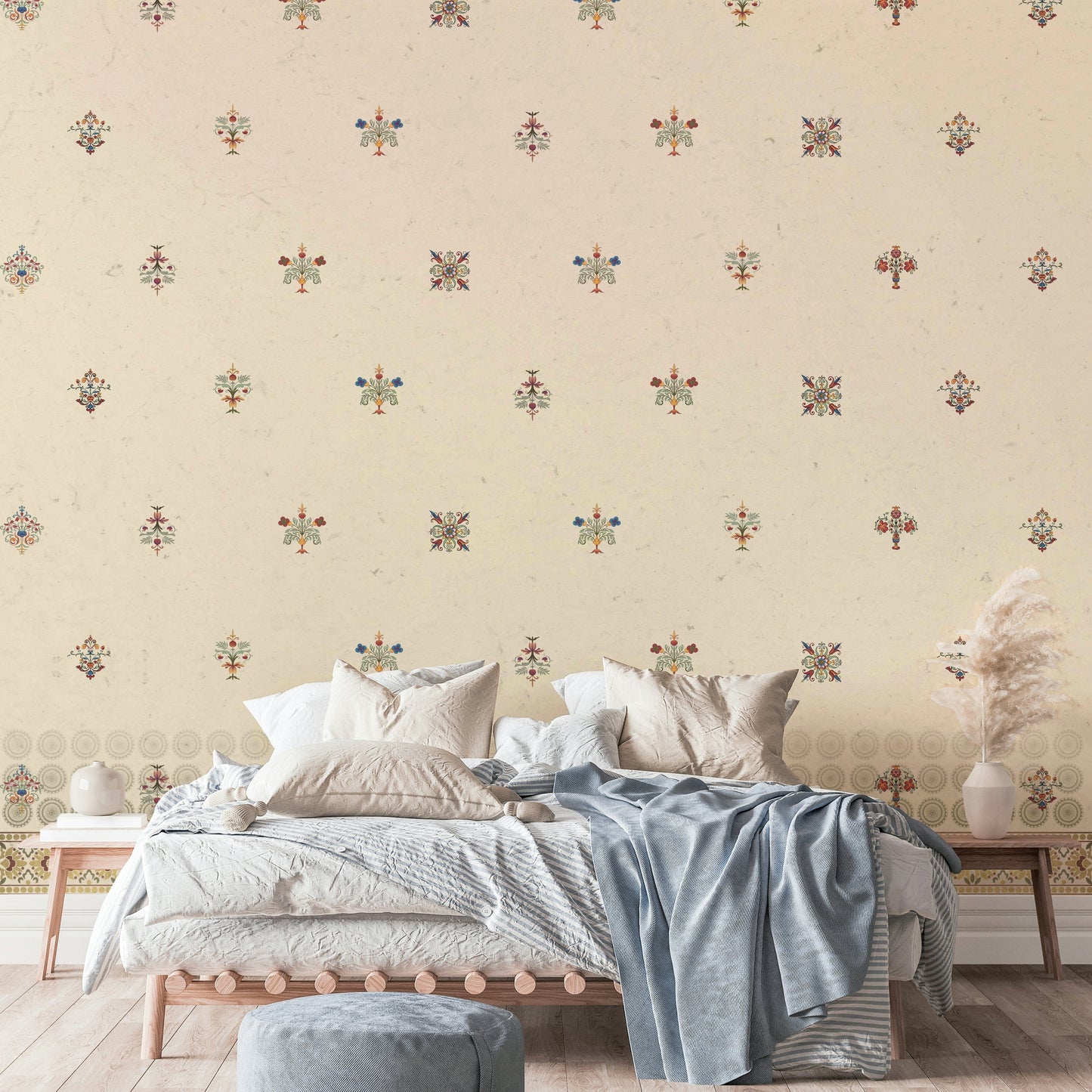 The colors are gentle and soft, with a natural, neutral palette.

