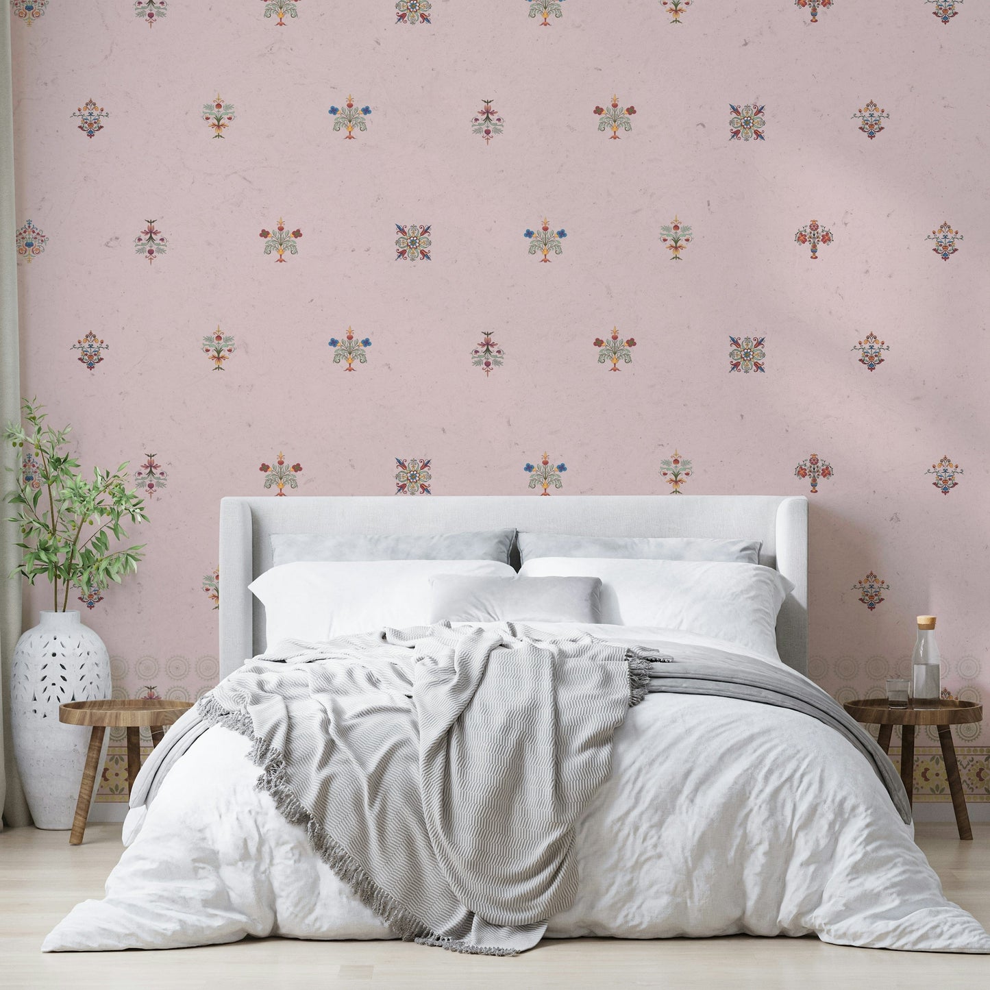 Mural wallpaper of a zardozi pink design

