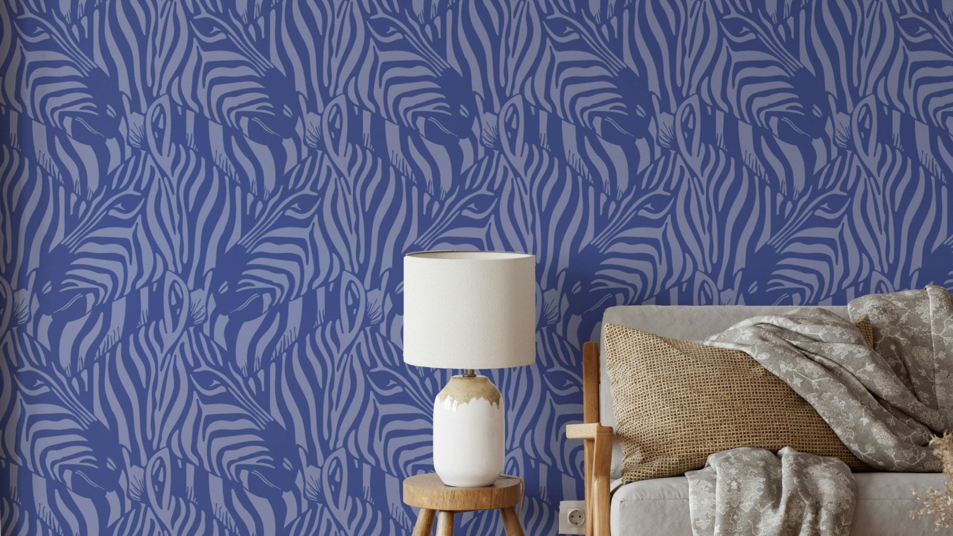 The zebra shapes are a central focus of the image.

