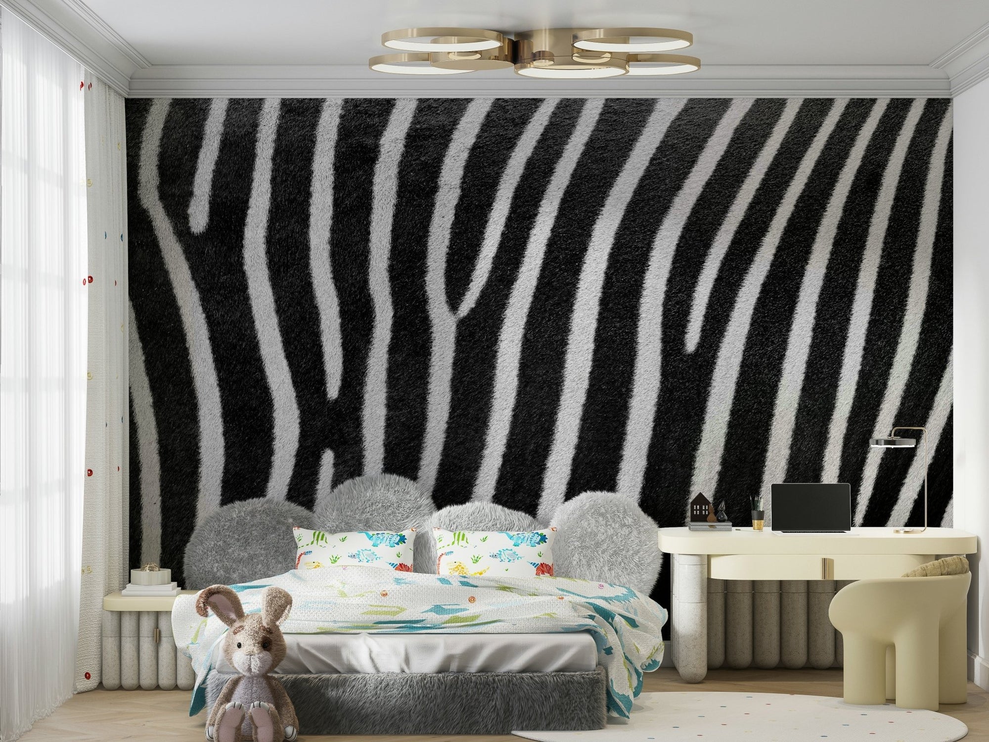 Bold black and white stripes.

