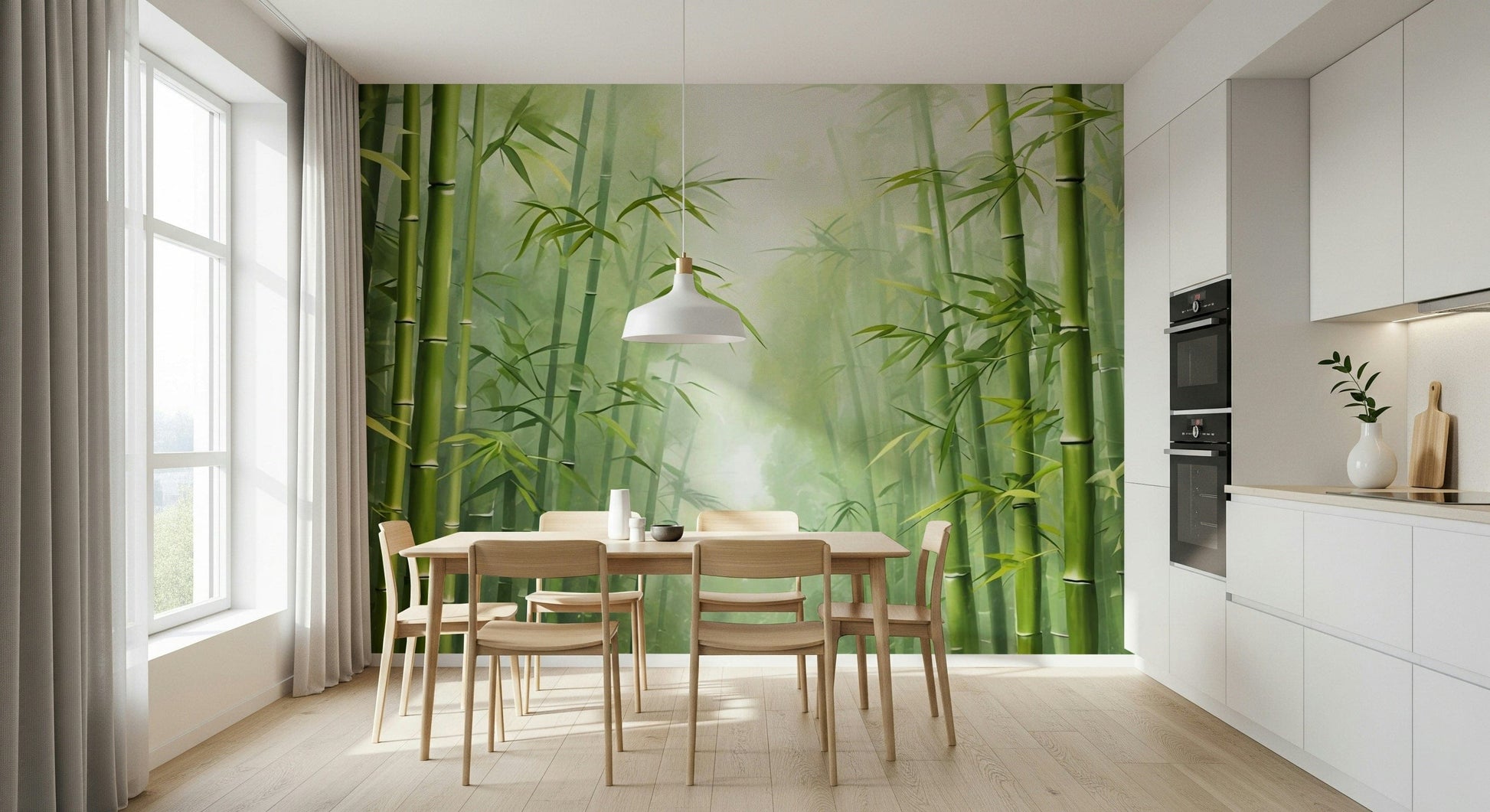 Zen Bamboo Forest Wall Mural for bedroom headboard wall, peaceful bamboo scene
