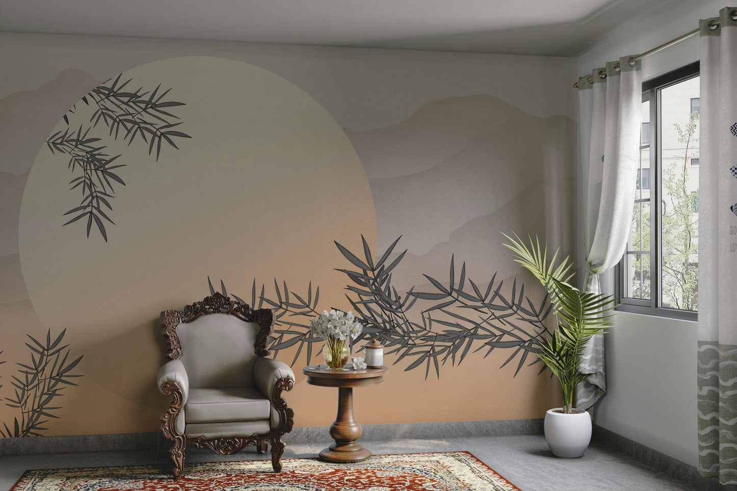 The colors are soft and gentle, with pale greens, browns, and whites.

