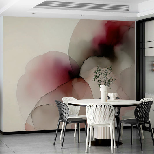 Zen Oasis Wall Mural in a minimalist living room with a grey sofa
