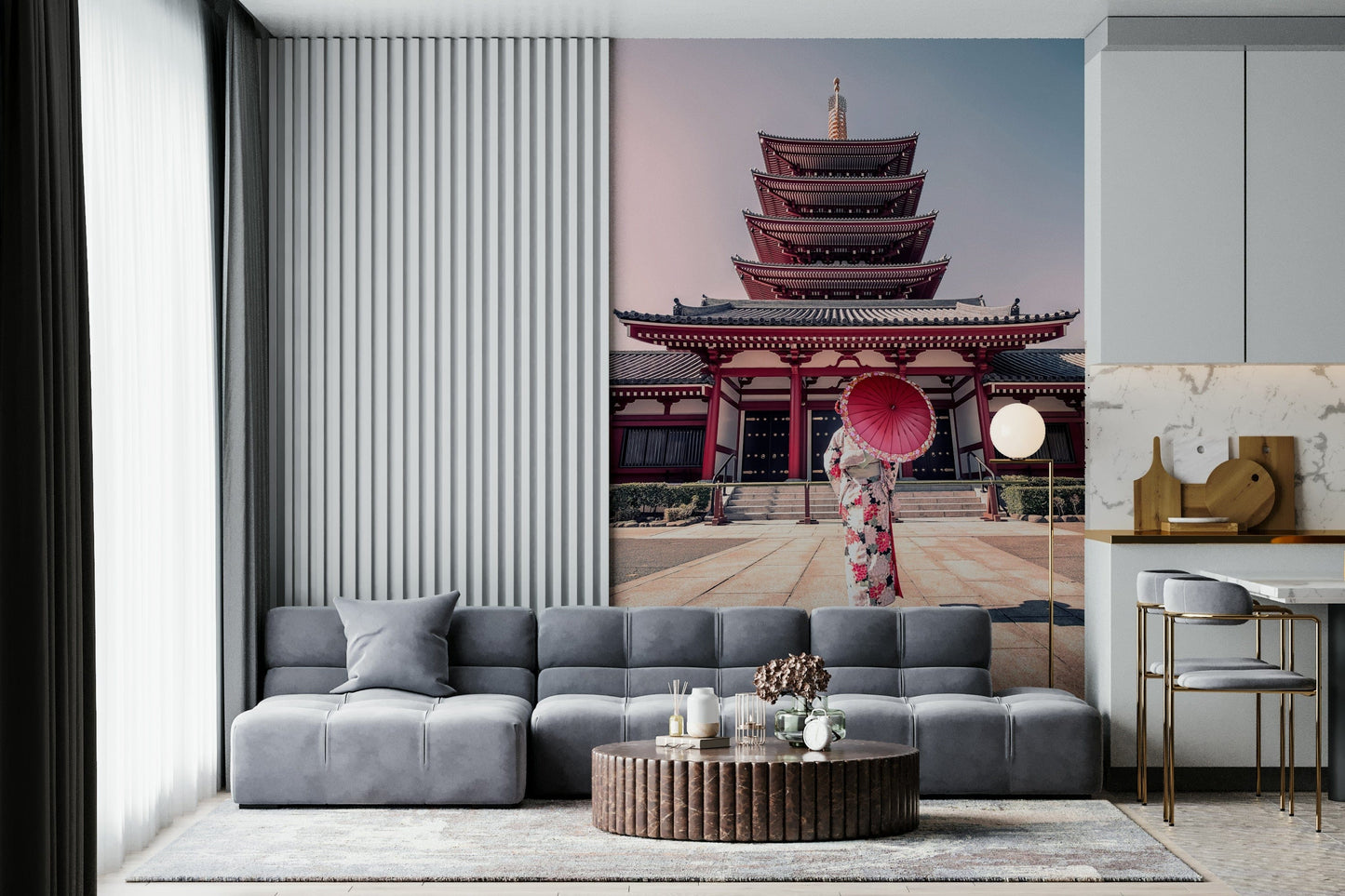 Zen Temple View wall art historical architecture pagoda style.