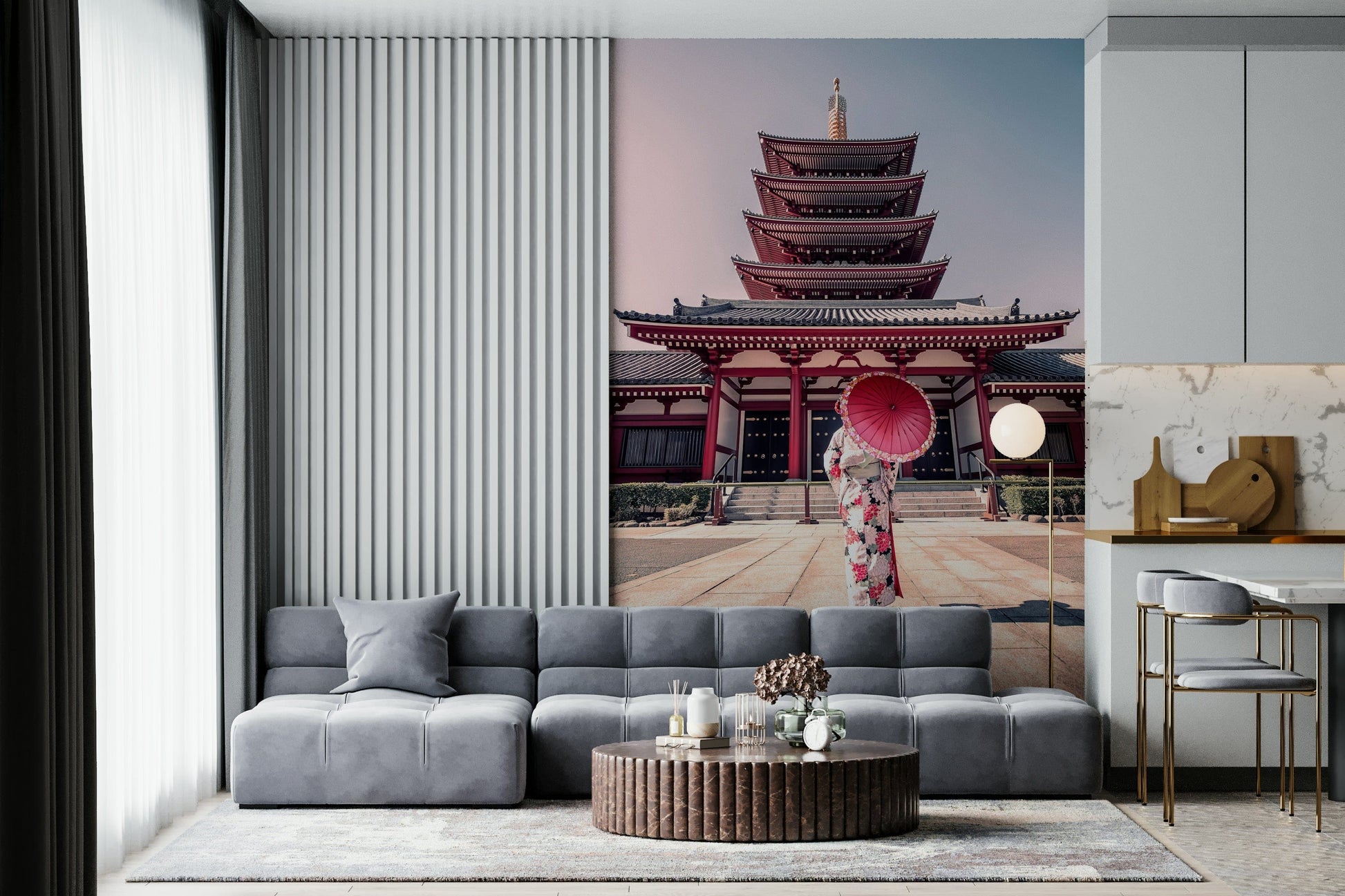 Zen Temple View wall art historical architecture pagoda style.