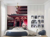 Zen Temple View wallpaper Japanese pagoda red parasol.