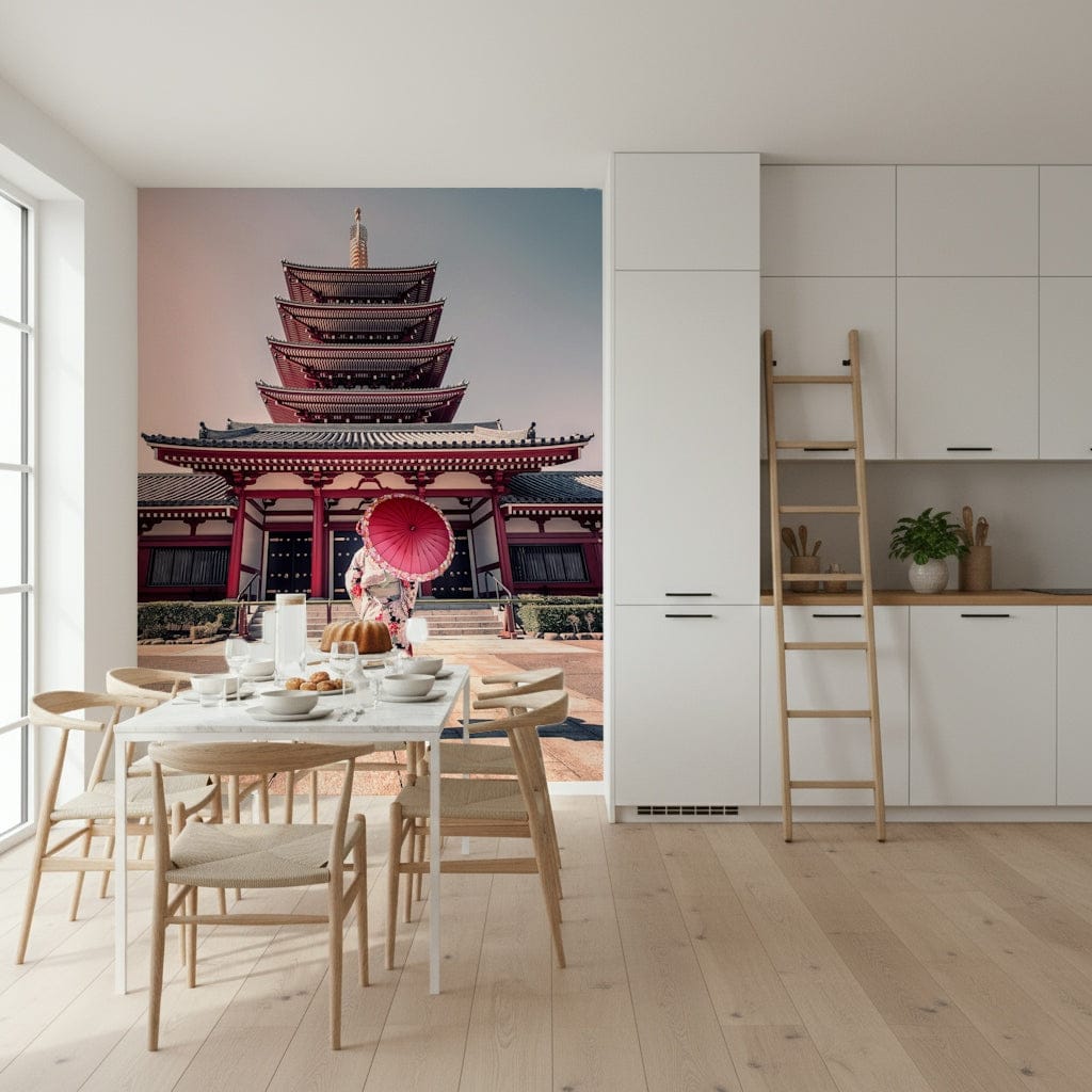 Zen Temple View large wall mural ancient structure view.