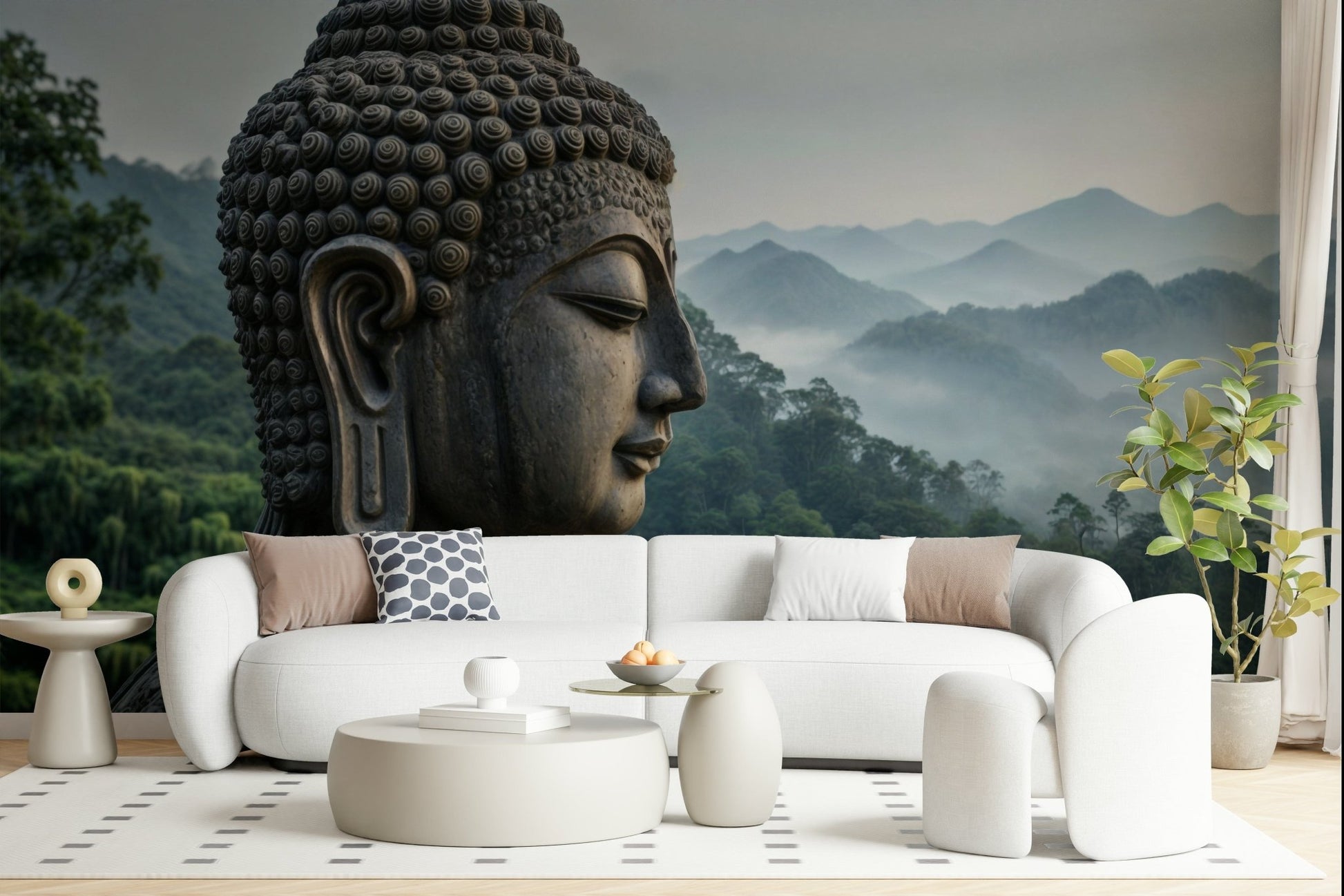 Detailed view of the artistic shading on this Zenith Buddha Vista wallpaper.