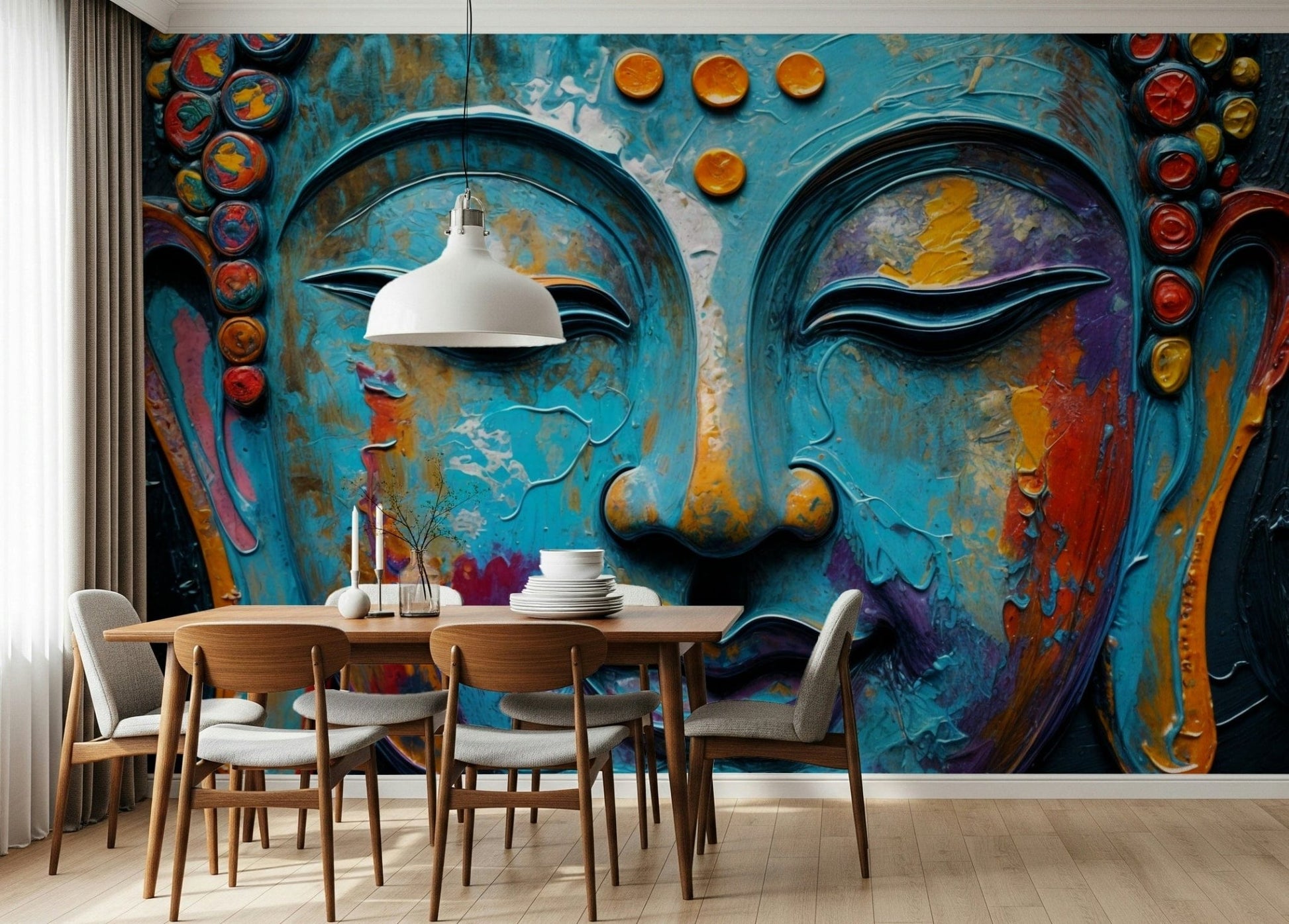 Zenith Buddha Wall Mural used as a backdrop in a professional wellness center.