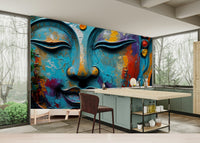 Zenith Buddha Wall Mural with a serene lotus background for a home office.