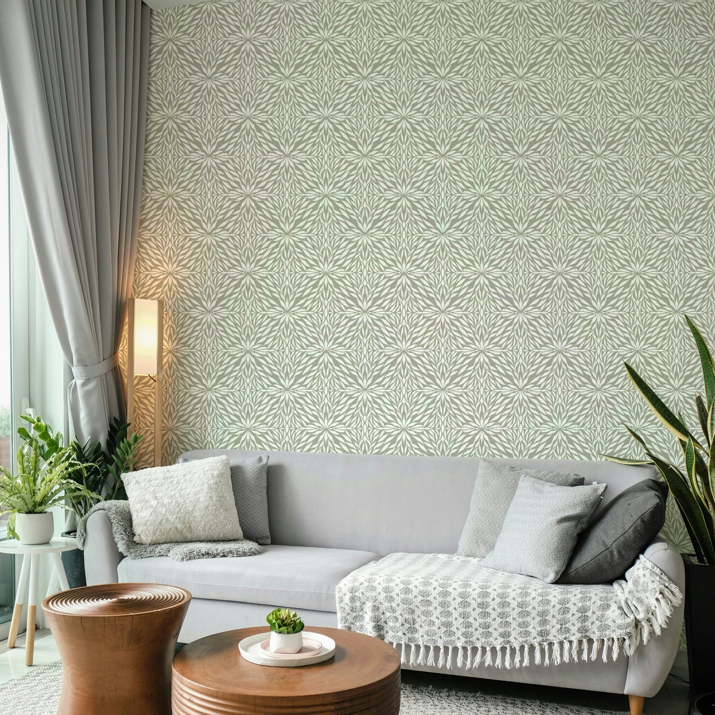 Clay-toned wallpaper featuring abstract foliage motifs

