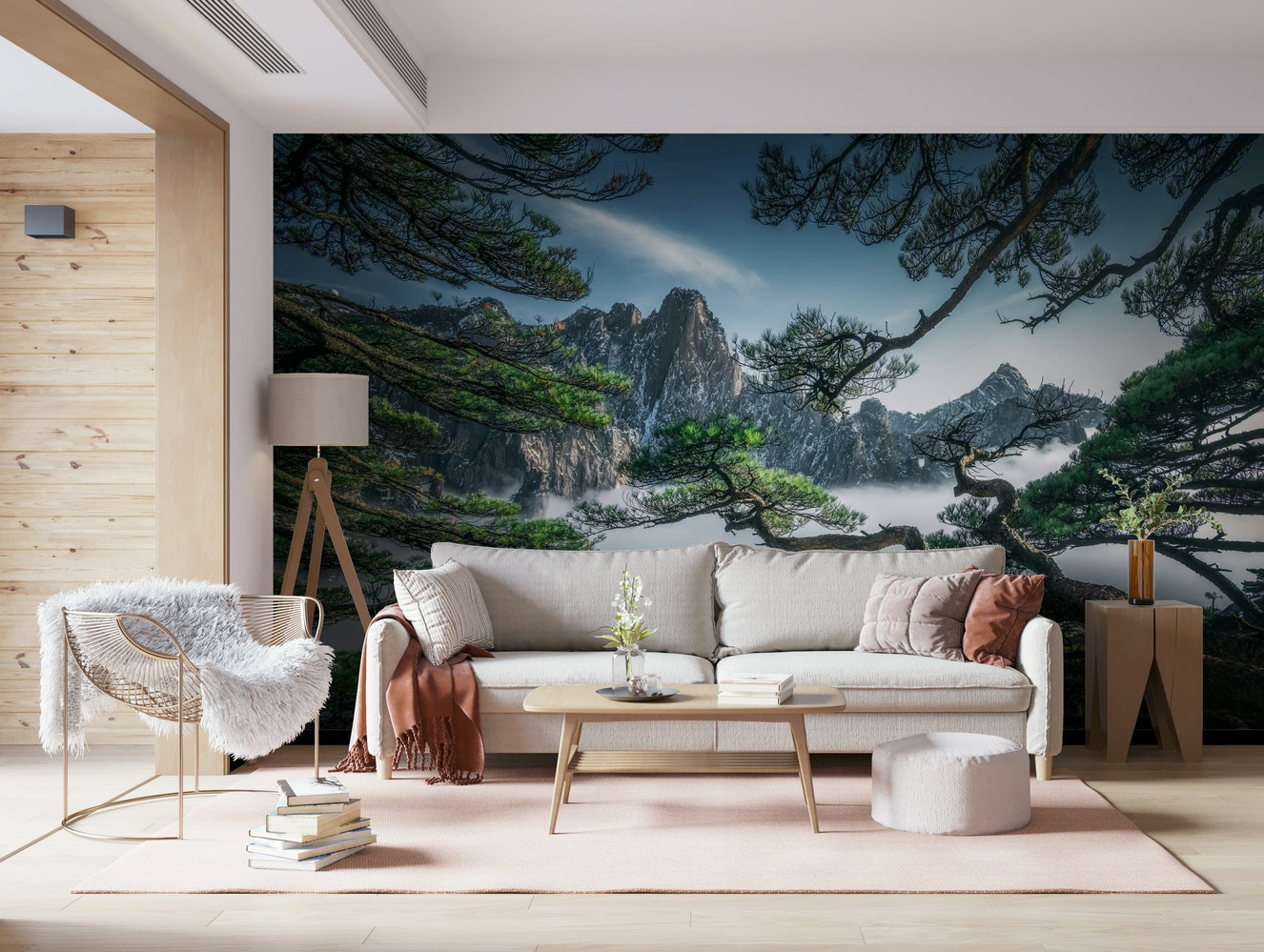 Zenith Peak View majestic mountain landscape fog wall mural.