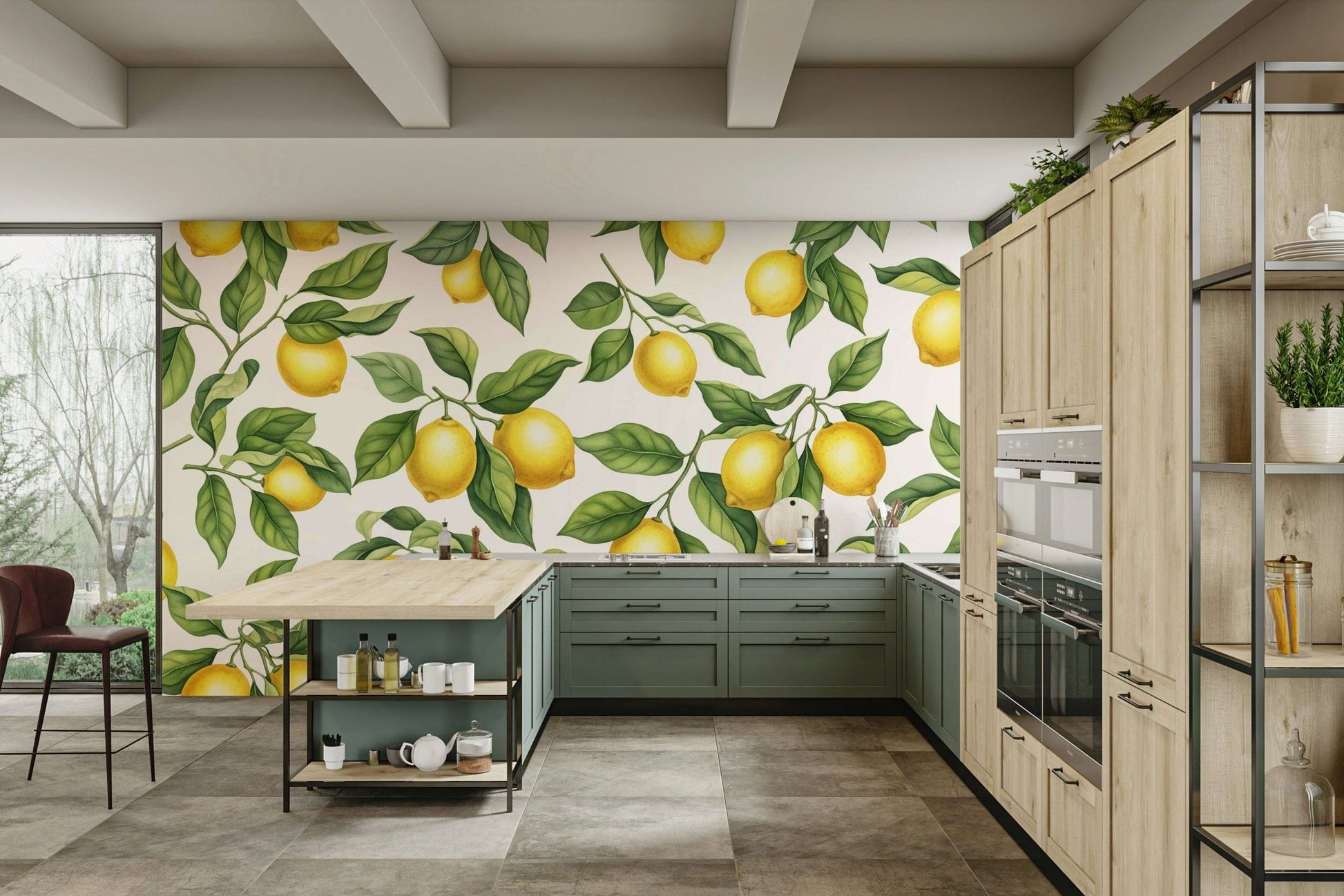 A breakfast nook with a cheerful lemon design

