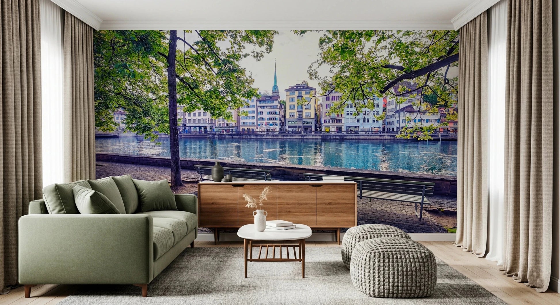 Zurich River Scene Wall Mural