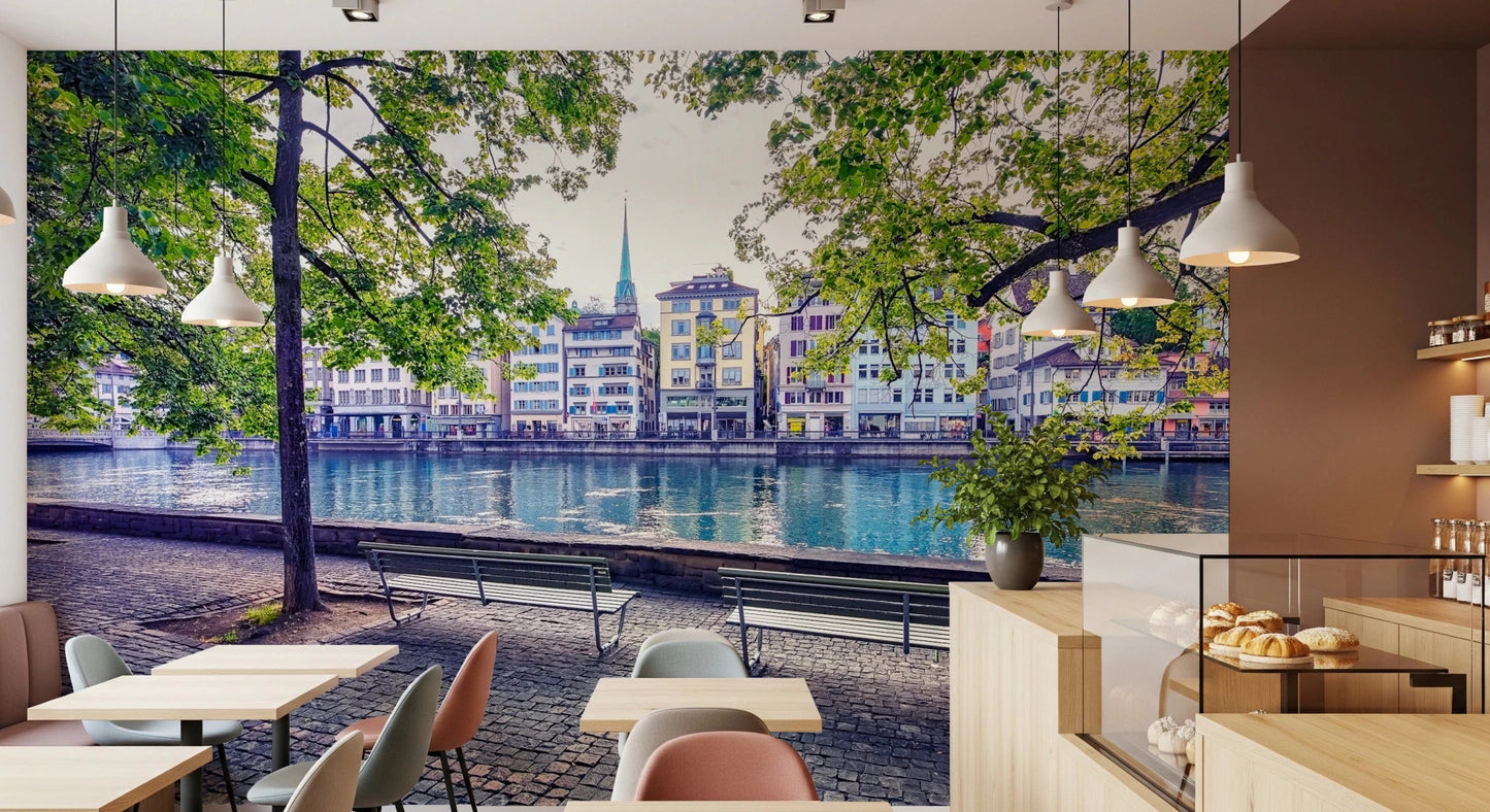 Zurich River Scene Wall Mural