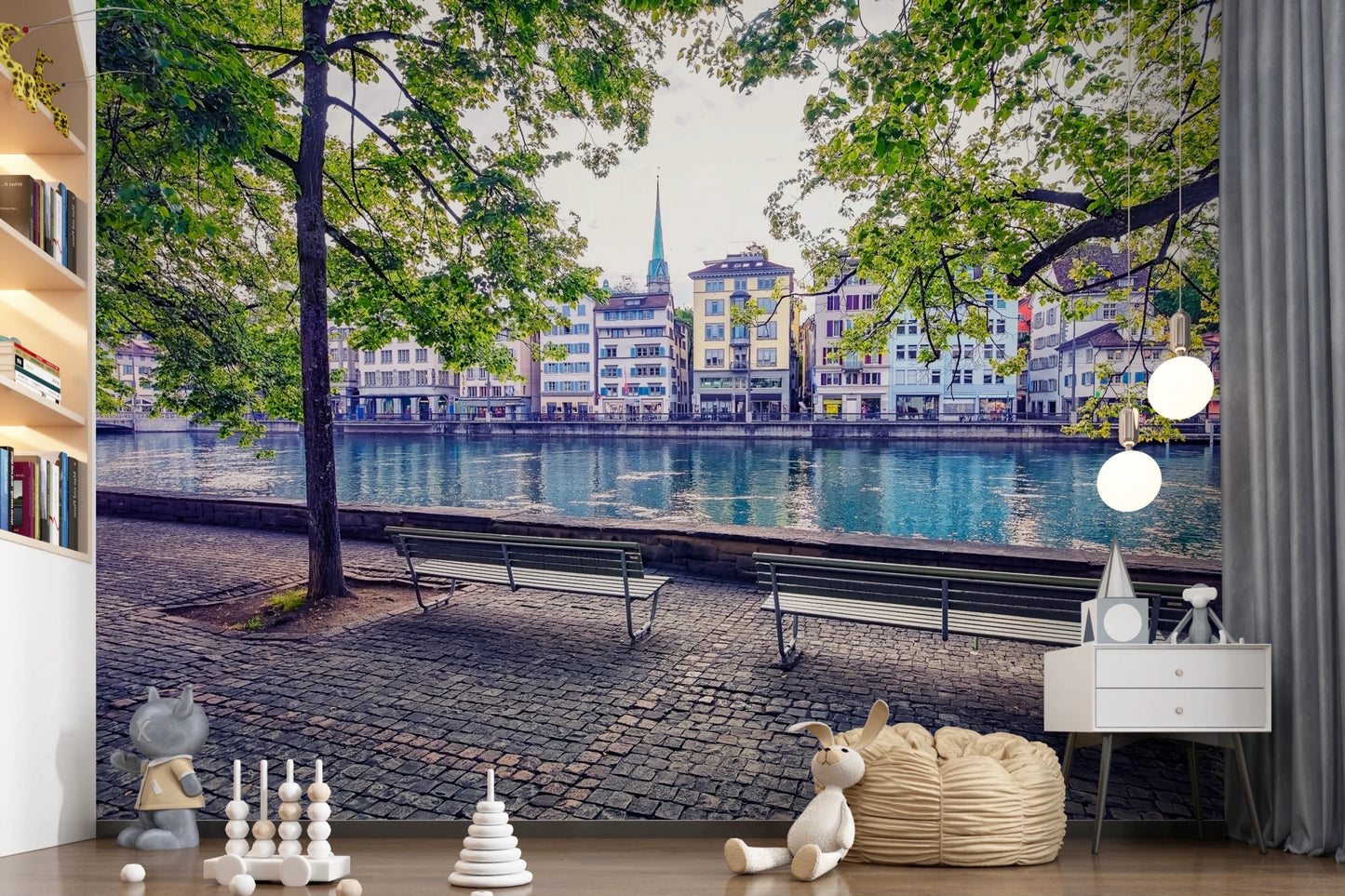 Zurich River Scene Wall Mural